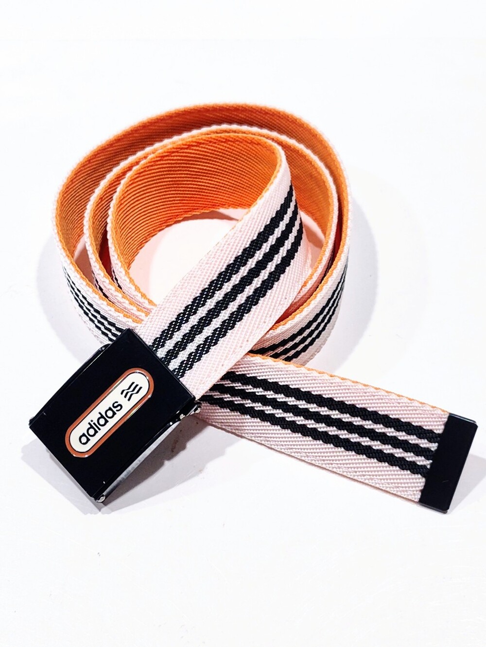 Adidas Reversible Webbing Belt Orange Black White Stripe Enamel Buckle 2012 OSFA
